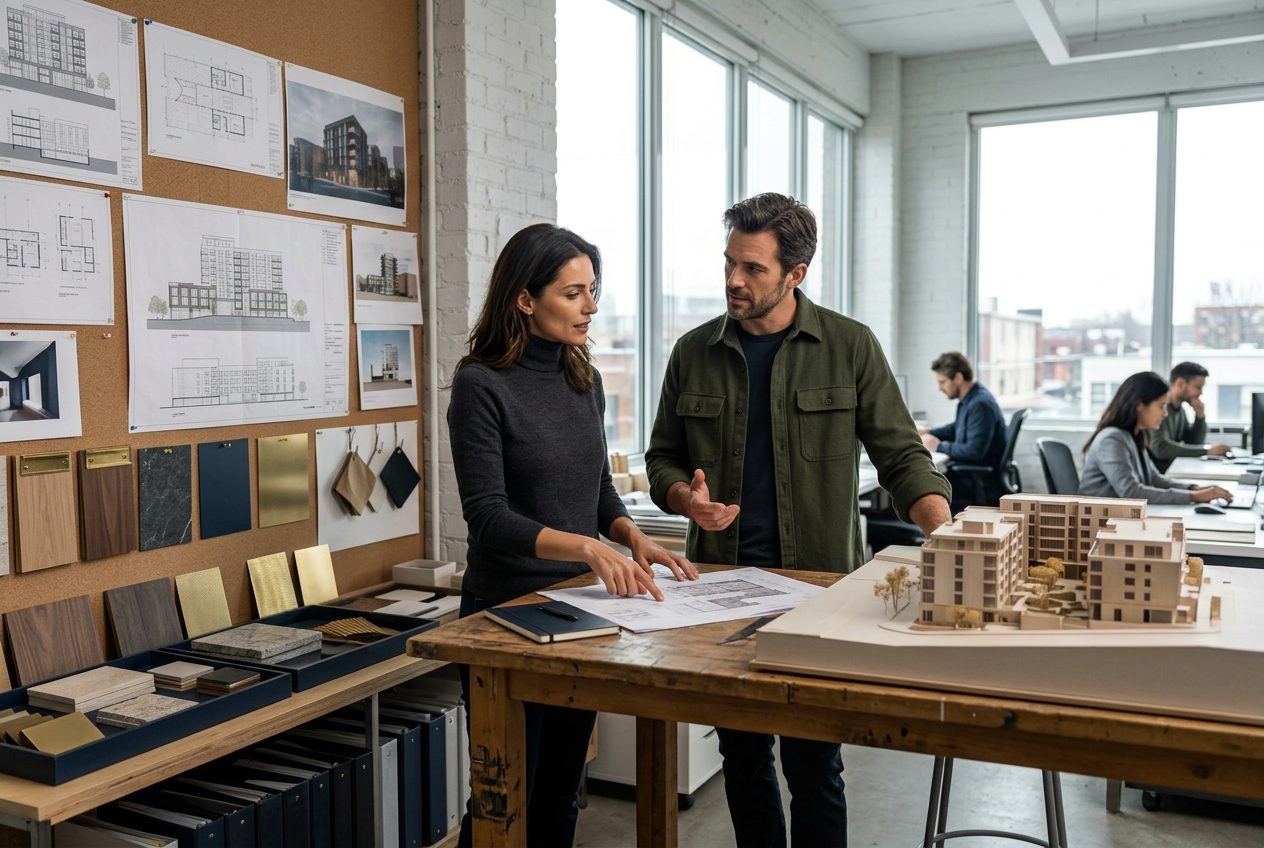 Consultant and client in an architecture studio