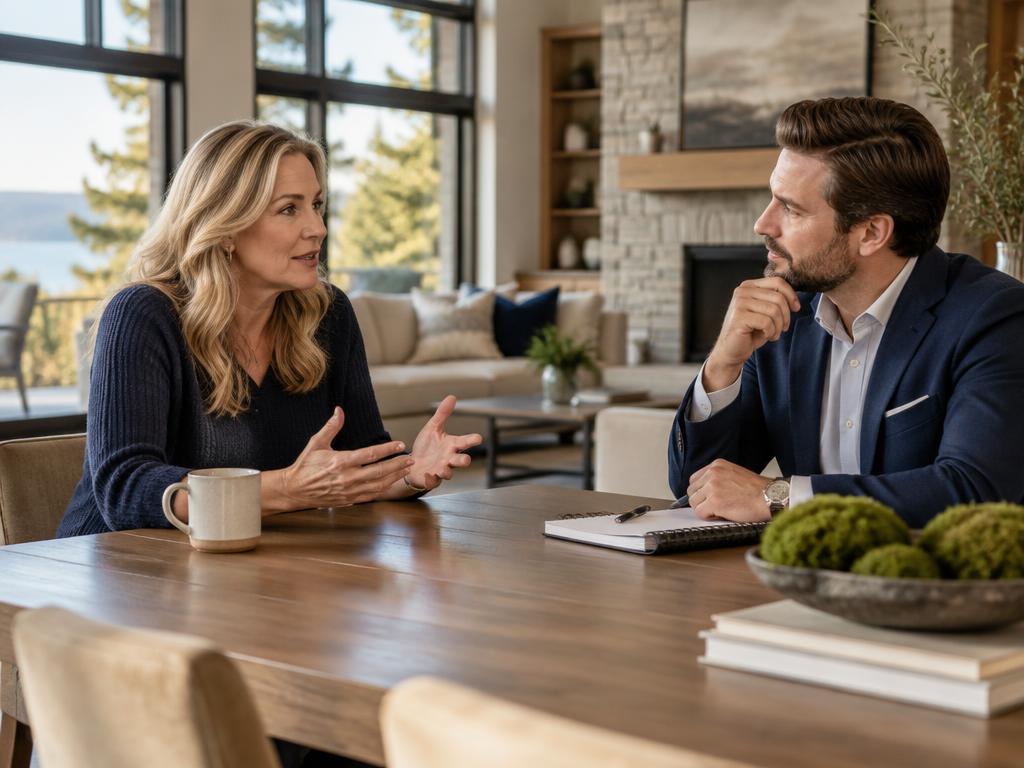 Client speaking with a sales professional in a modern home